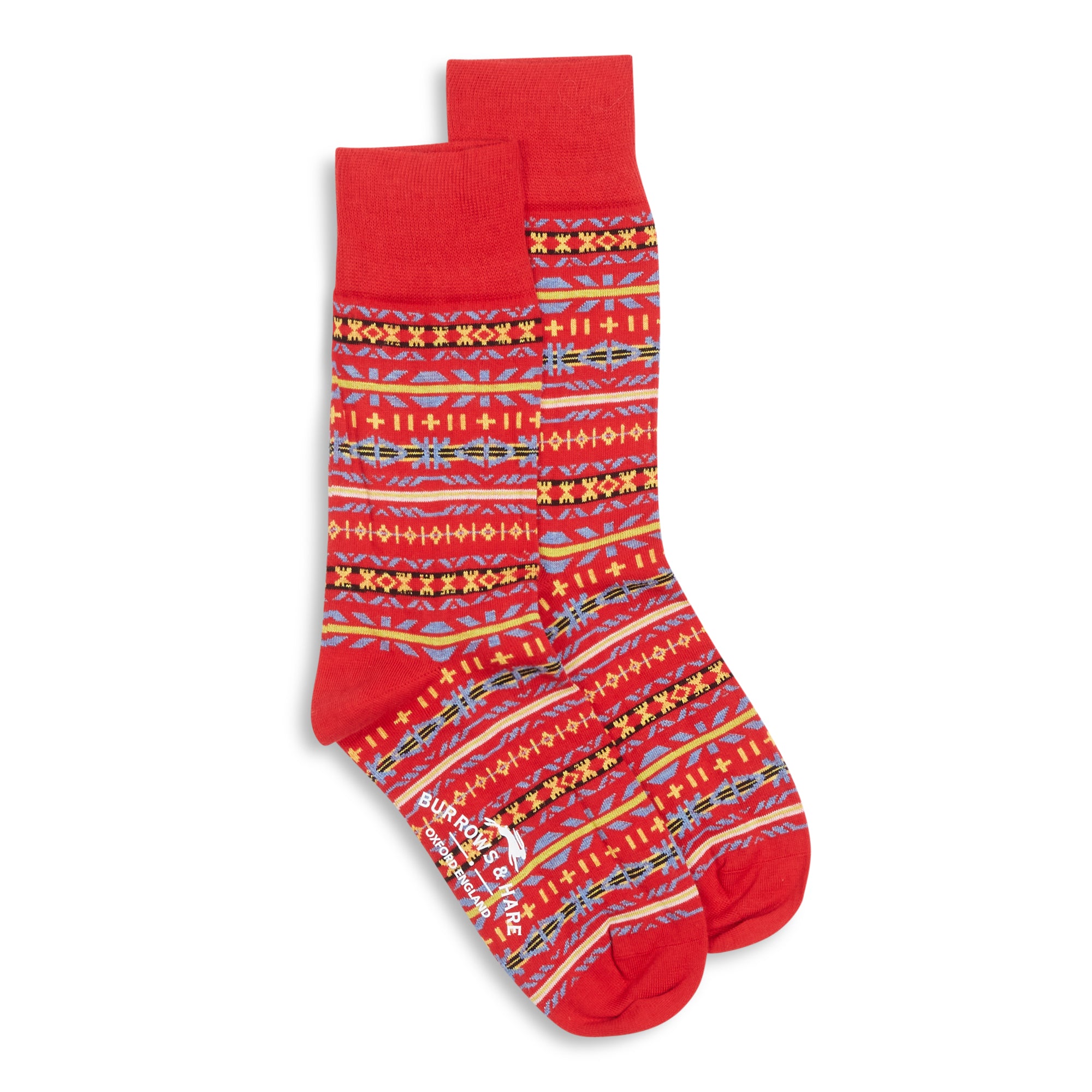 Burrows & Hare Fairisle Socks - Red - Burrows and Hare