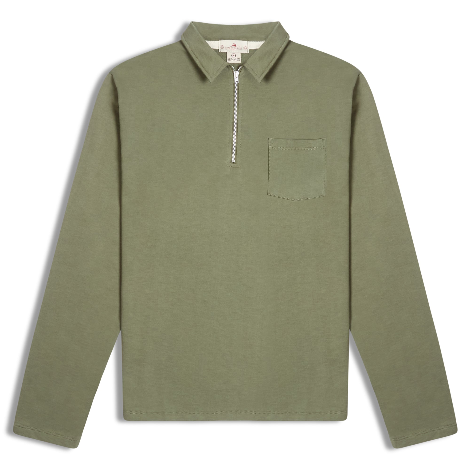 Burrows & Hare Quarter Zip Long Sleeve Polo - Khaki Green - Burrows and Hare