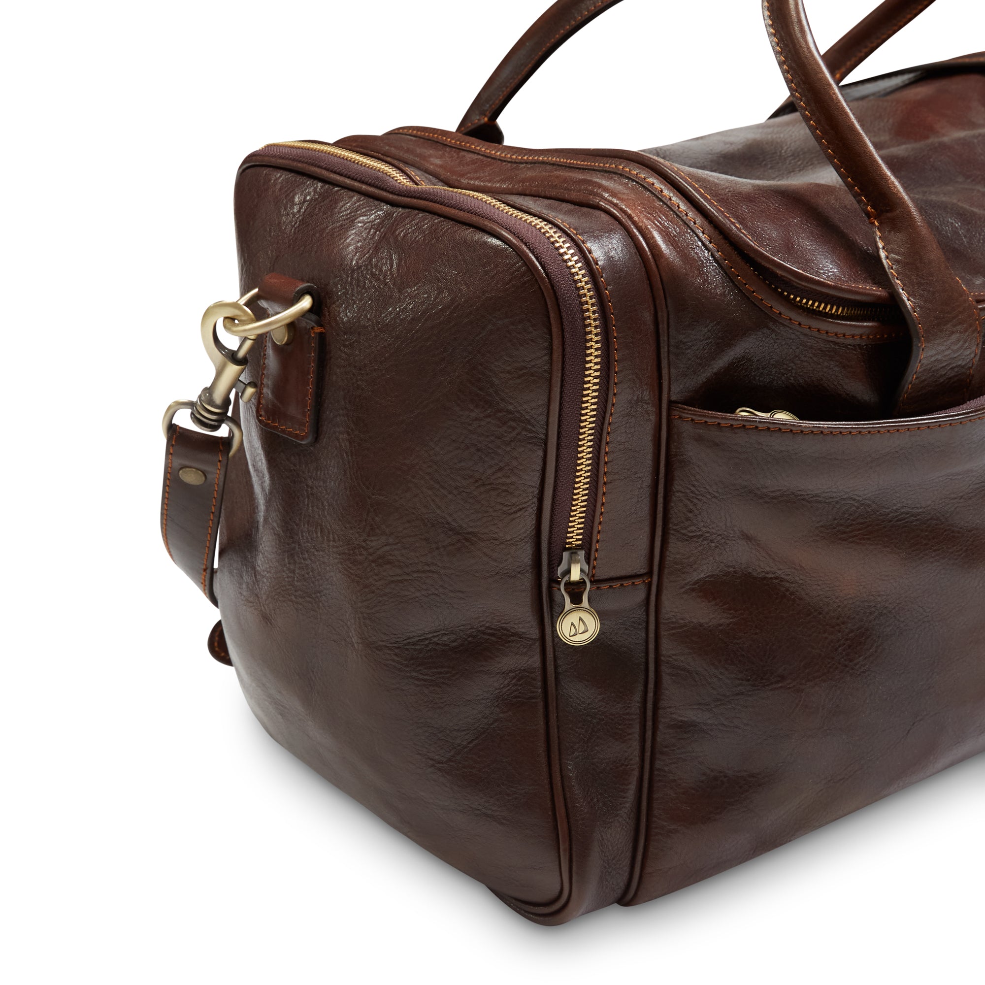 Burrows & Hare Italian Leather Weekend Bag - Dark Tan - Burrows and Hare