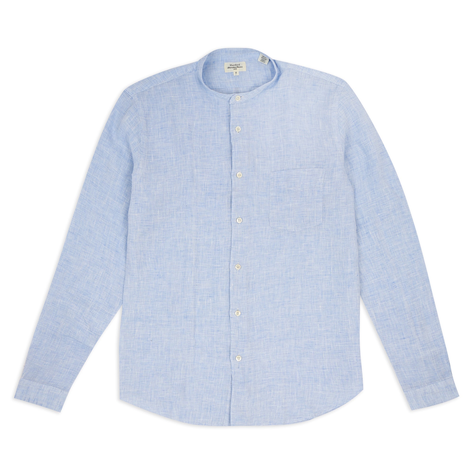 Hartford Premium Grandad Linen Shirt - Light Blue - Burrows and Hare