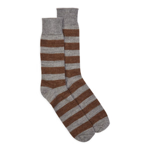 Burrows & Hare Stripe Alpaca Socks - Light Grey & Brown - Burrows and Hare