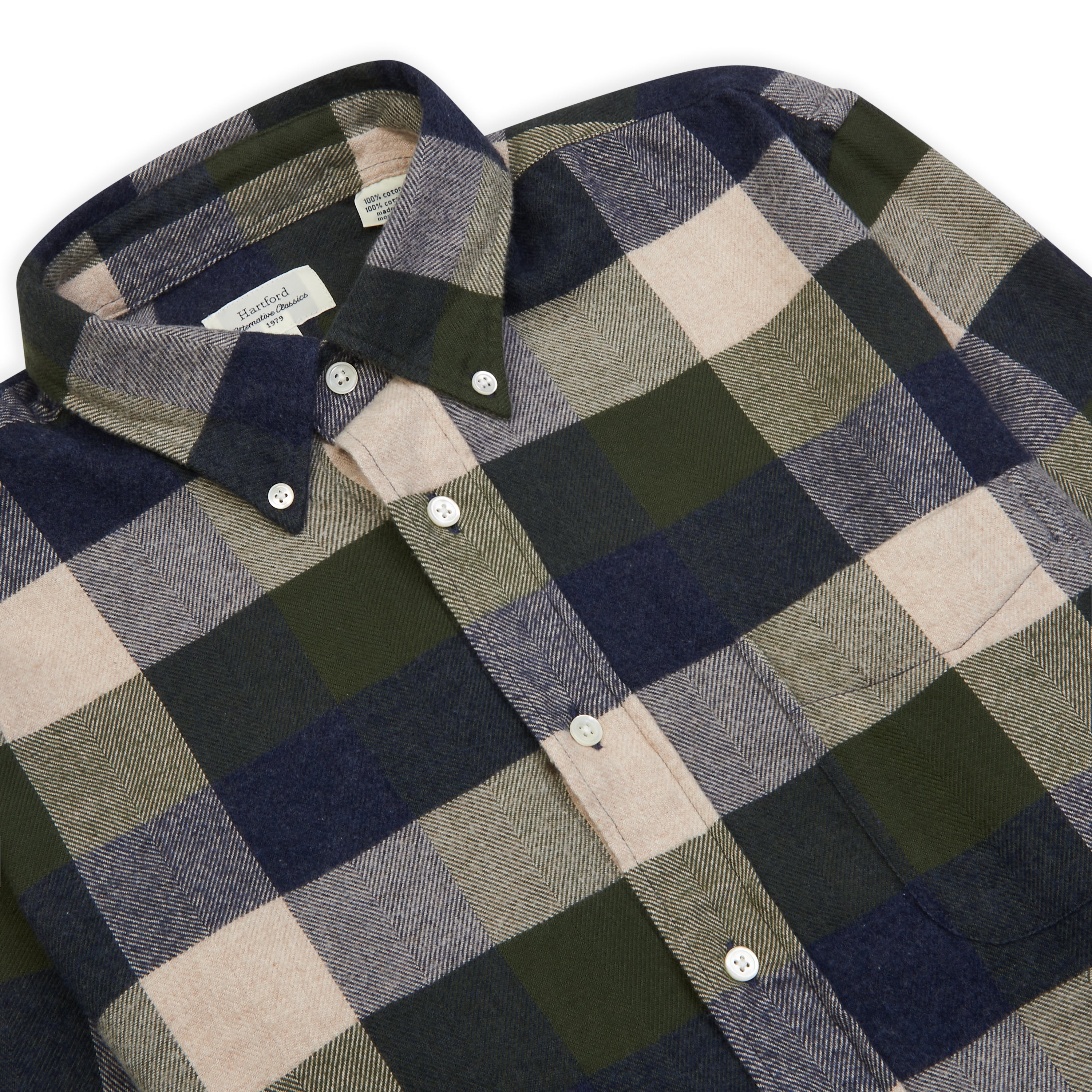 Hartford Pitt Woven Shirt - Navy, Army & Natural - Burrows and Hare