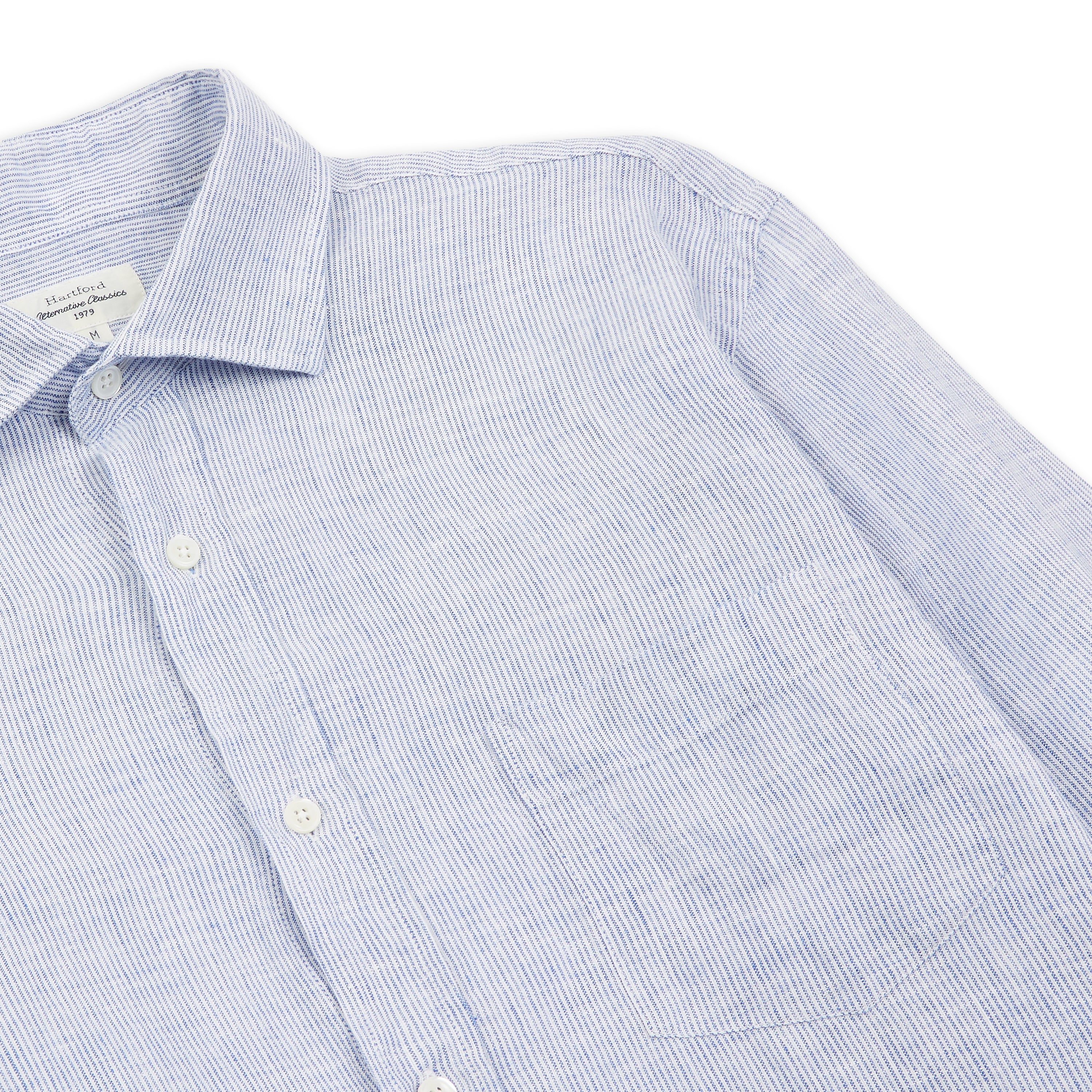 Hartford Paul Linen Thin Stripe Shirt - Blue