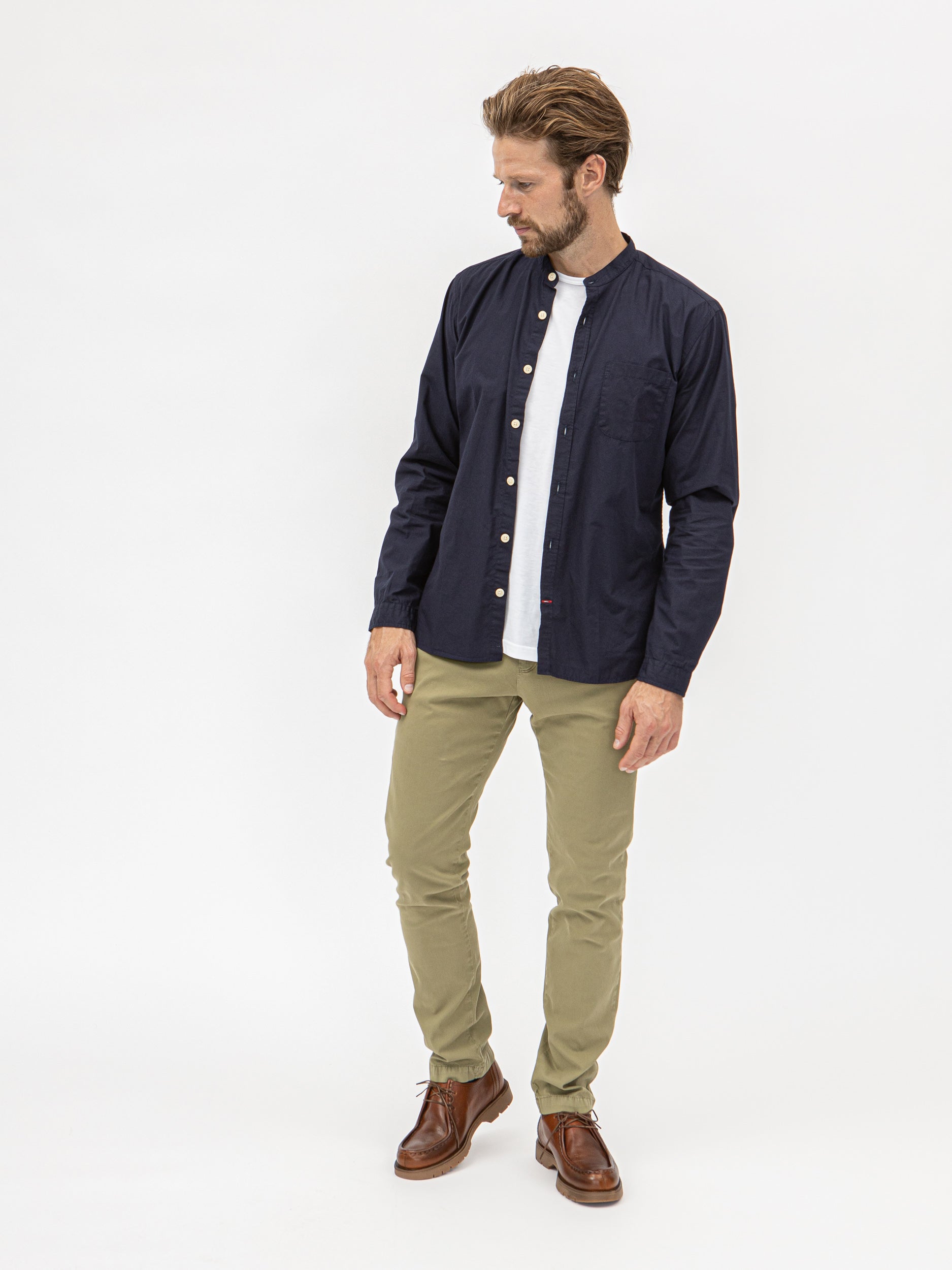 Oliver Spencer Grandad Shirt Abbott - Navy - Burrows and Hare