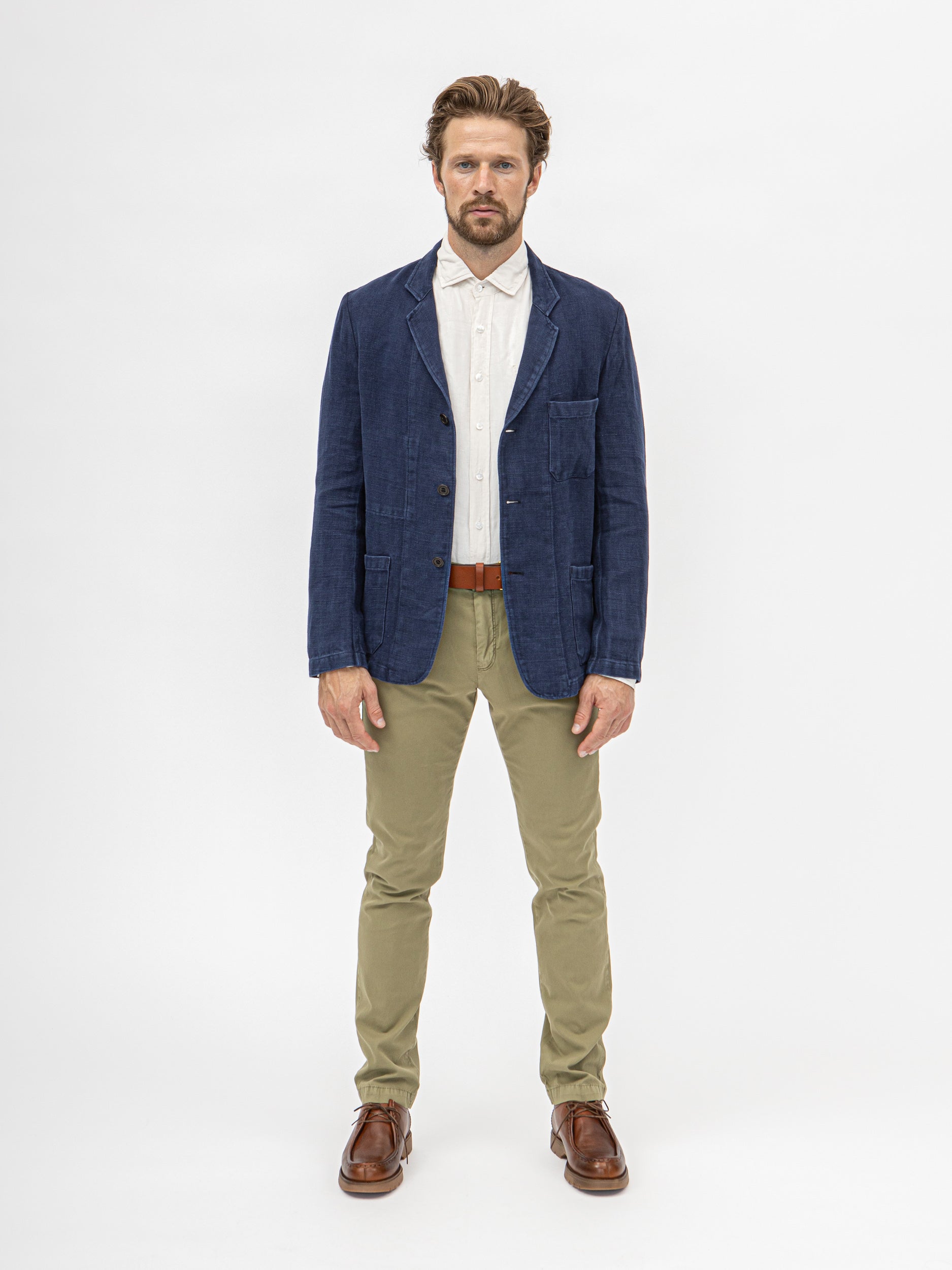 Burrows and Hare Linen Herringbone Blazer - Navy - Burrows and Hare