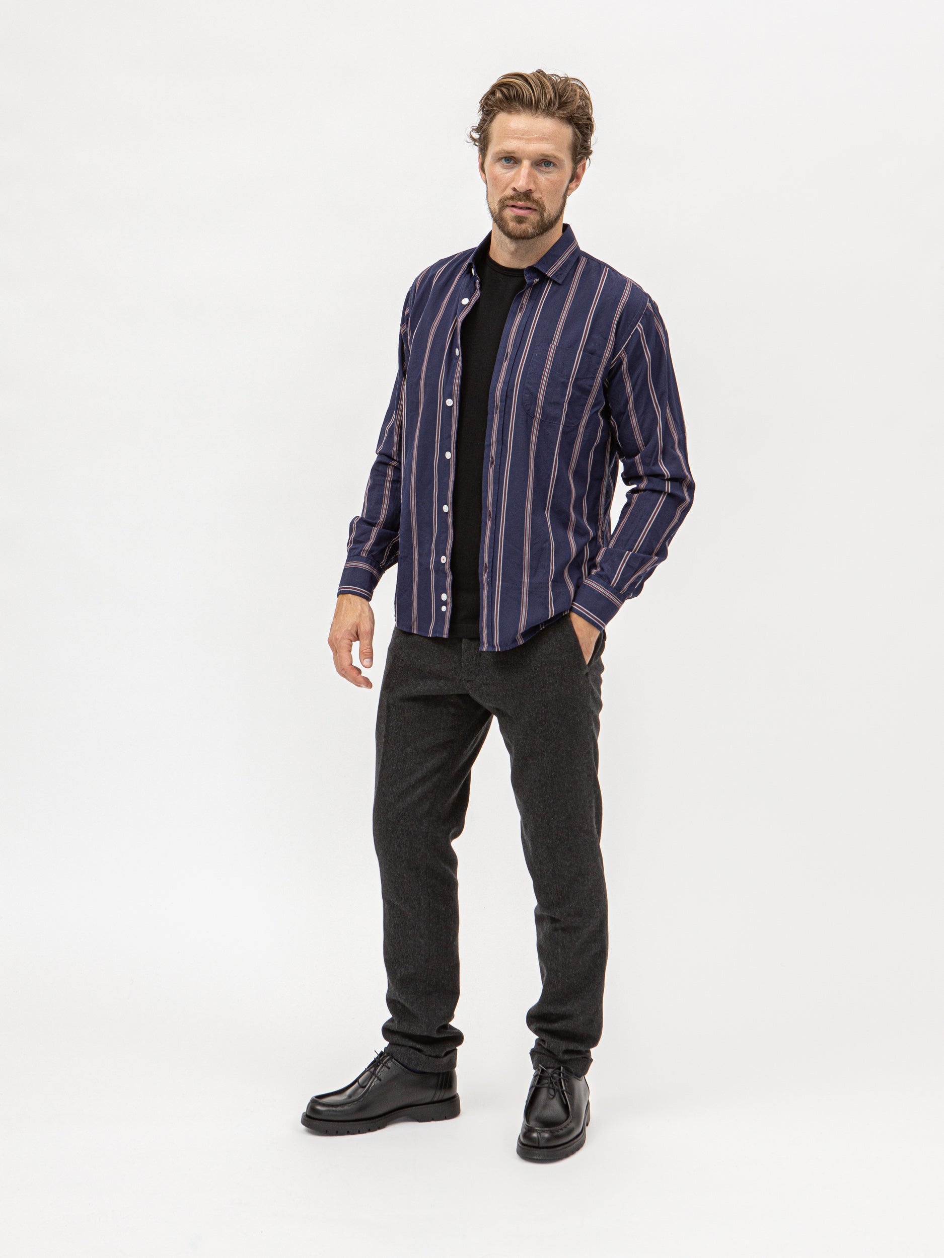 Burrows & Hare Stripe Shirt - Navy - Burrows and Hare