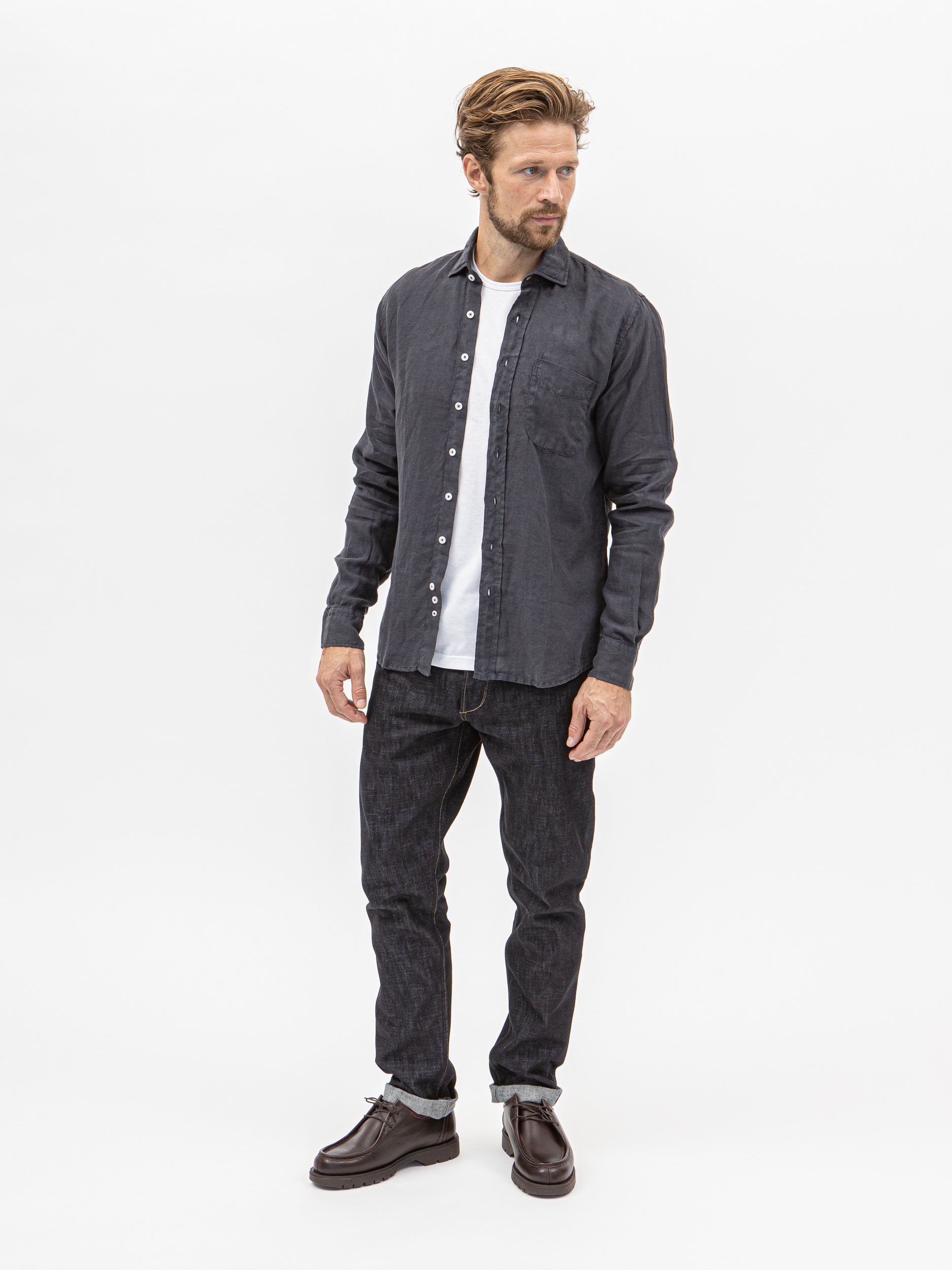 Burrows & Hare Linen Shirt - Charcoal - Burrows and Hare