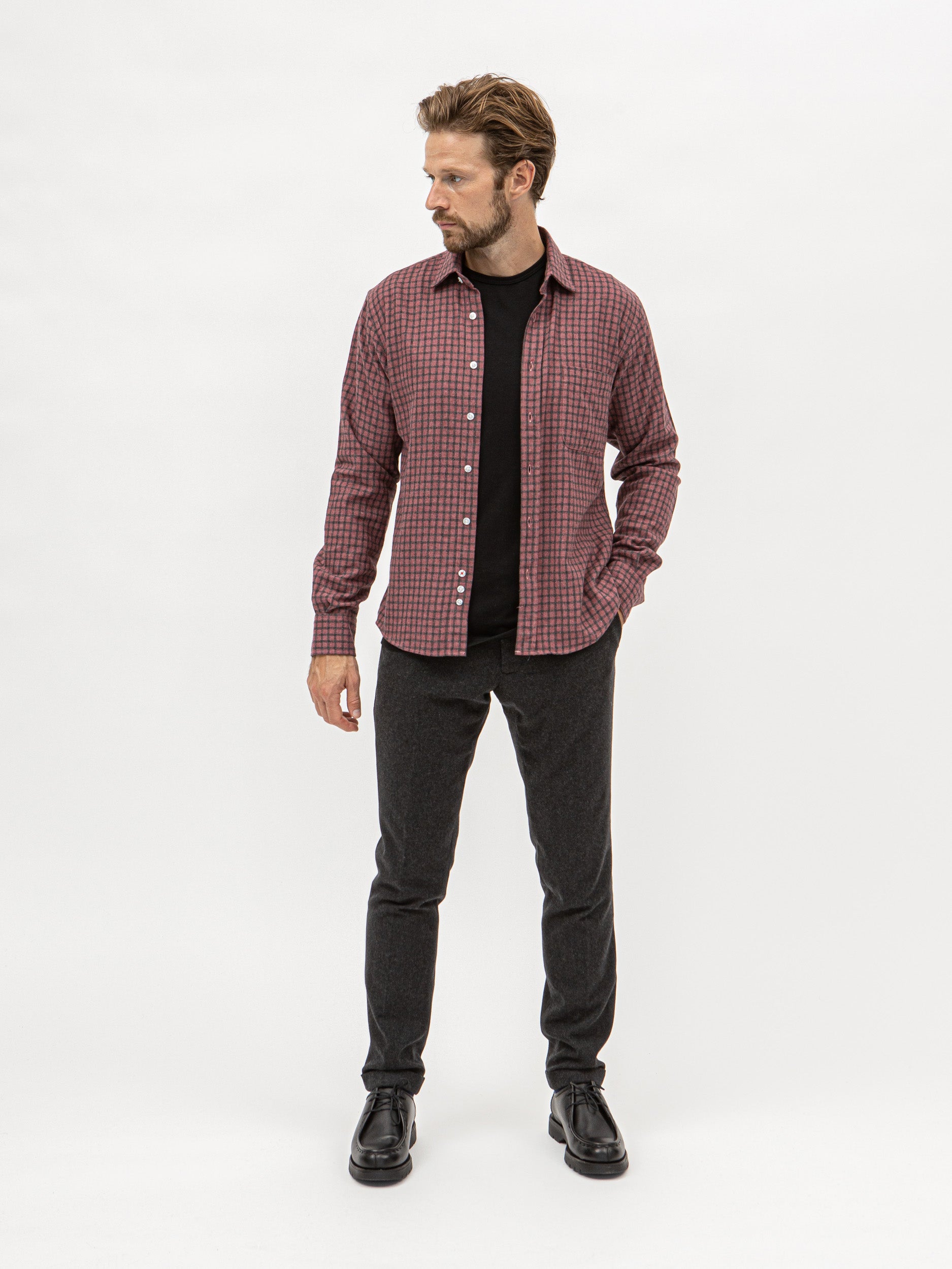 Burrows & Hare Flannel Check Shirt - Bordeaux - Burrows and Hare