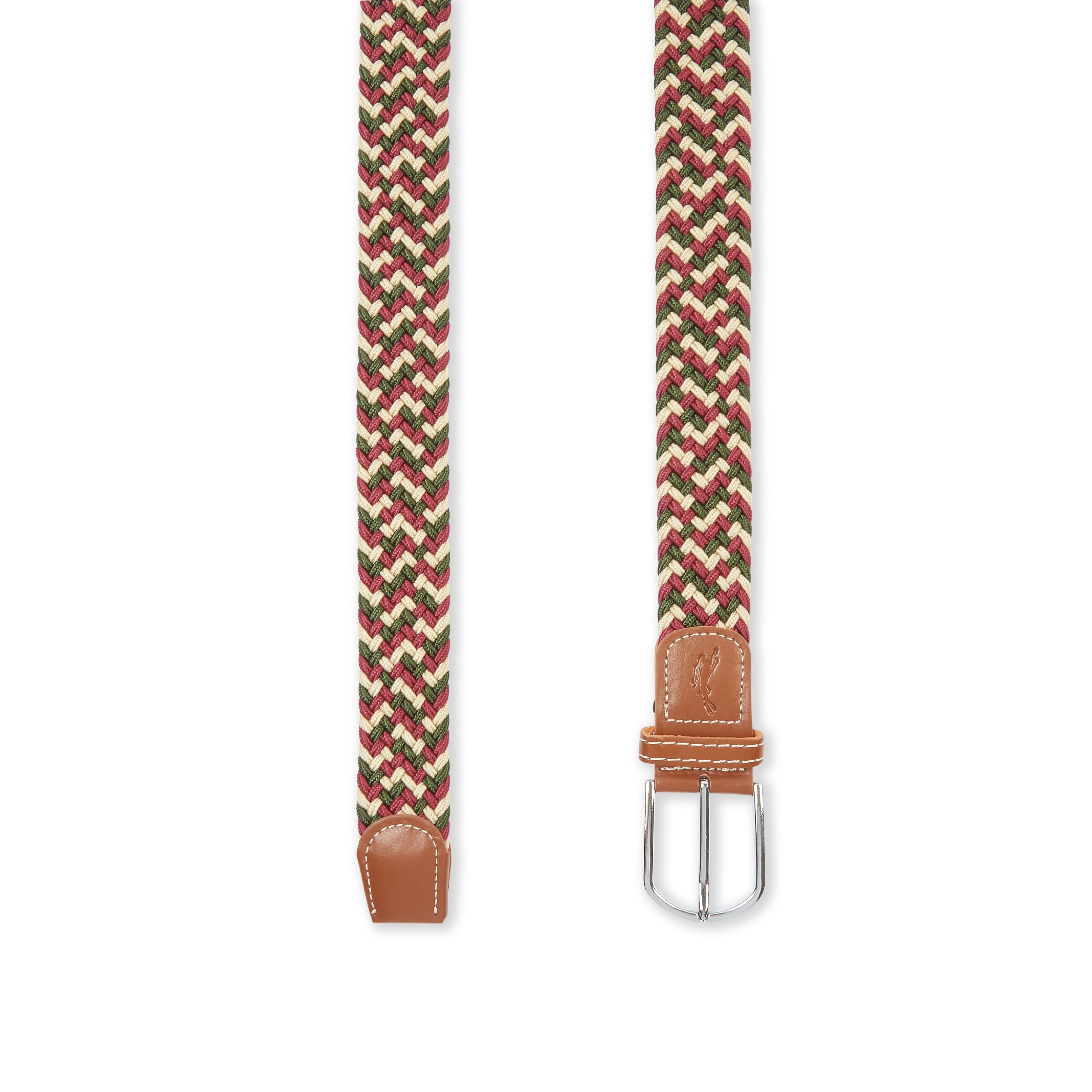  Woven Belt - Green, Ecru & Red