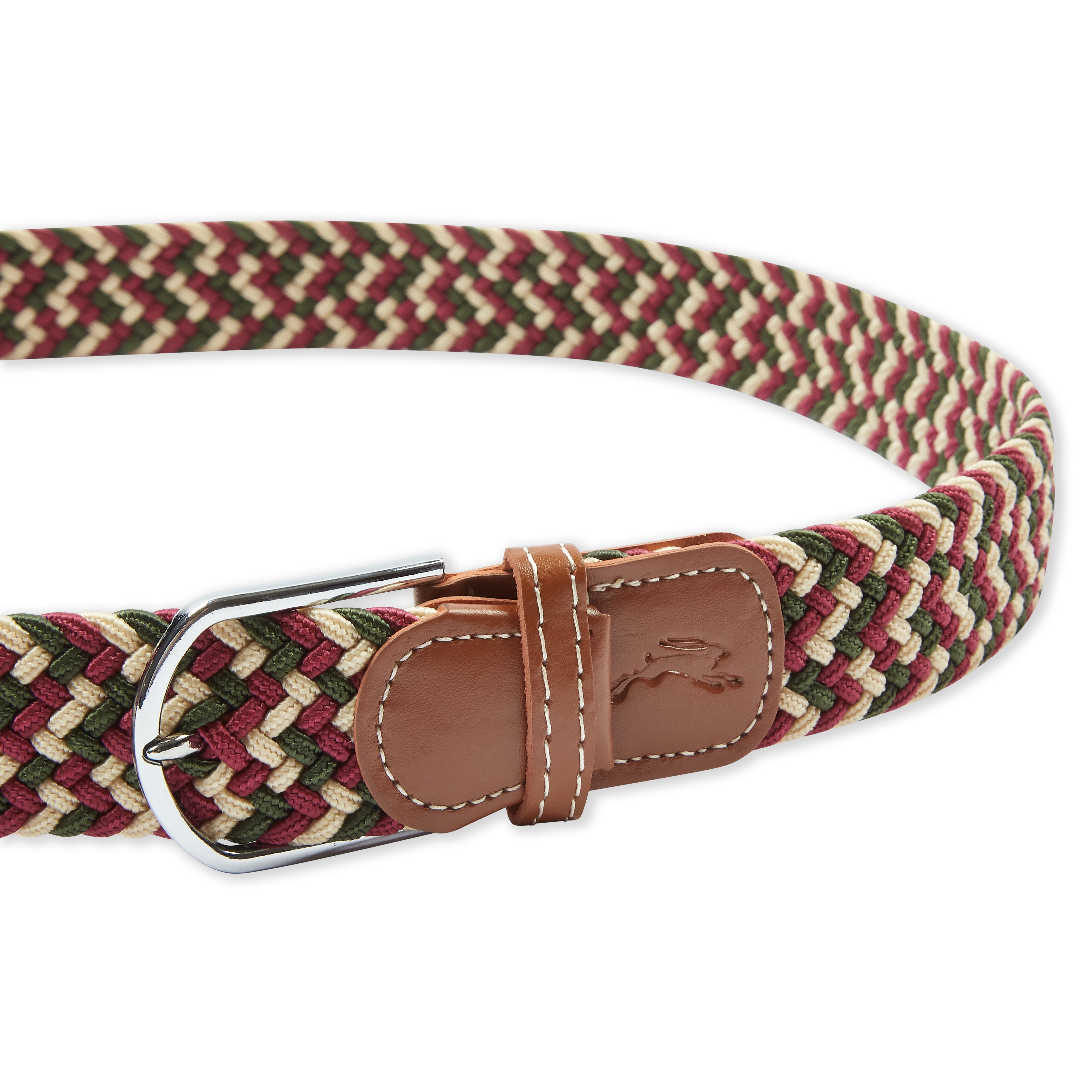  Woven Belt - Green, Ecru & Red