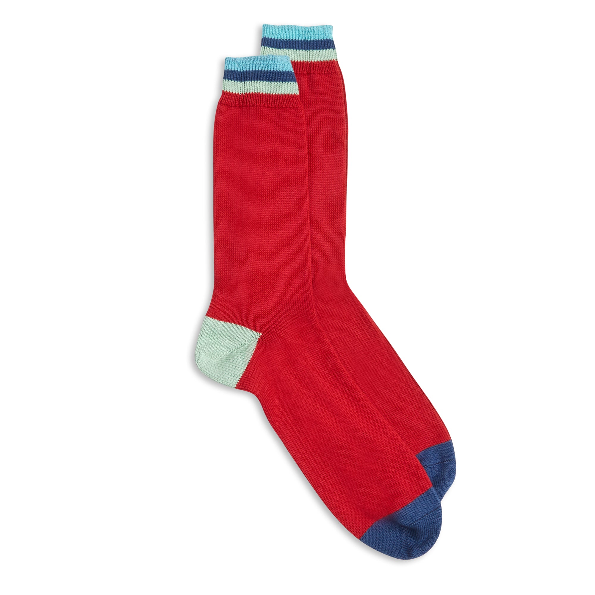 Burrows & Hare Stripe Cuff Socks - Red - Burrows and Hare