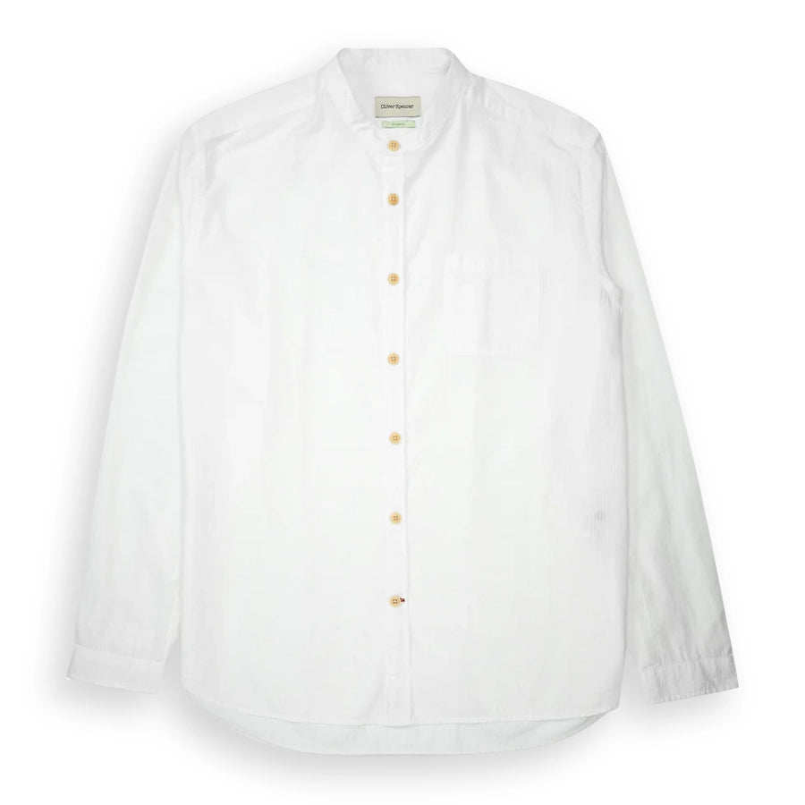 Camicia Oliver Spencer Grandad Uomo – Bianca Taglia 15 – Cotone Manica Lunga Colore Band – Nuova Con Etichette