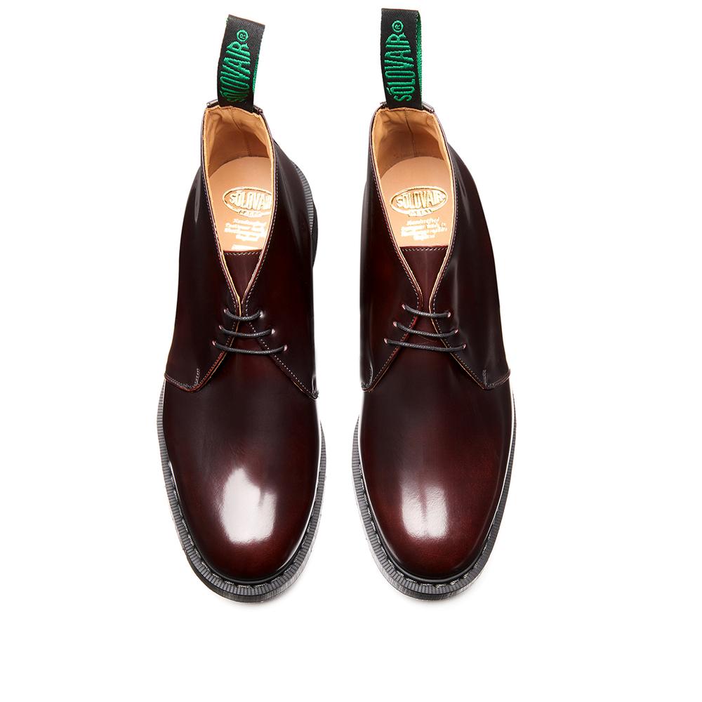 Solovair 3 Eye Chukka Boot - Burgundy Rub Off Hi-Shine Original Sole Smoke - Burrows and Hare
