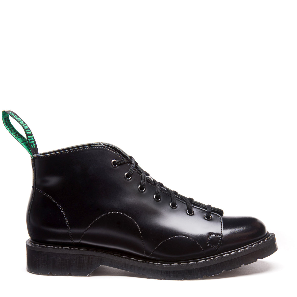 Solovair 7 Eye Monkey Boot - Black Hi Shine Solovair Original Sole Smoke - Burrows and Hare