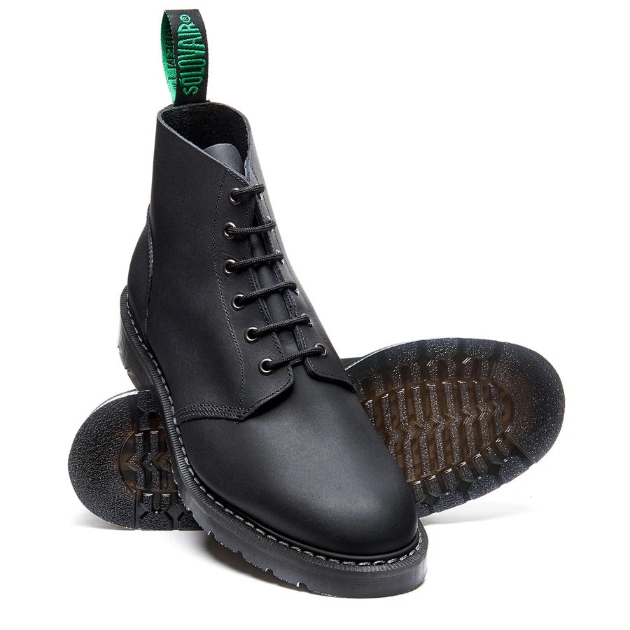 Solovair 6 Eye Astronaut Boot - Black Greasy Solovair Original Sole Smoke - Burrows and Hare