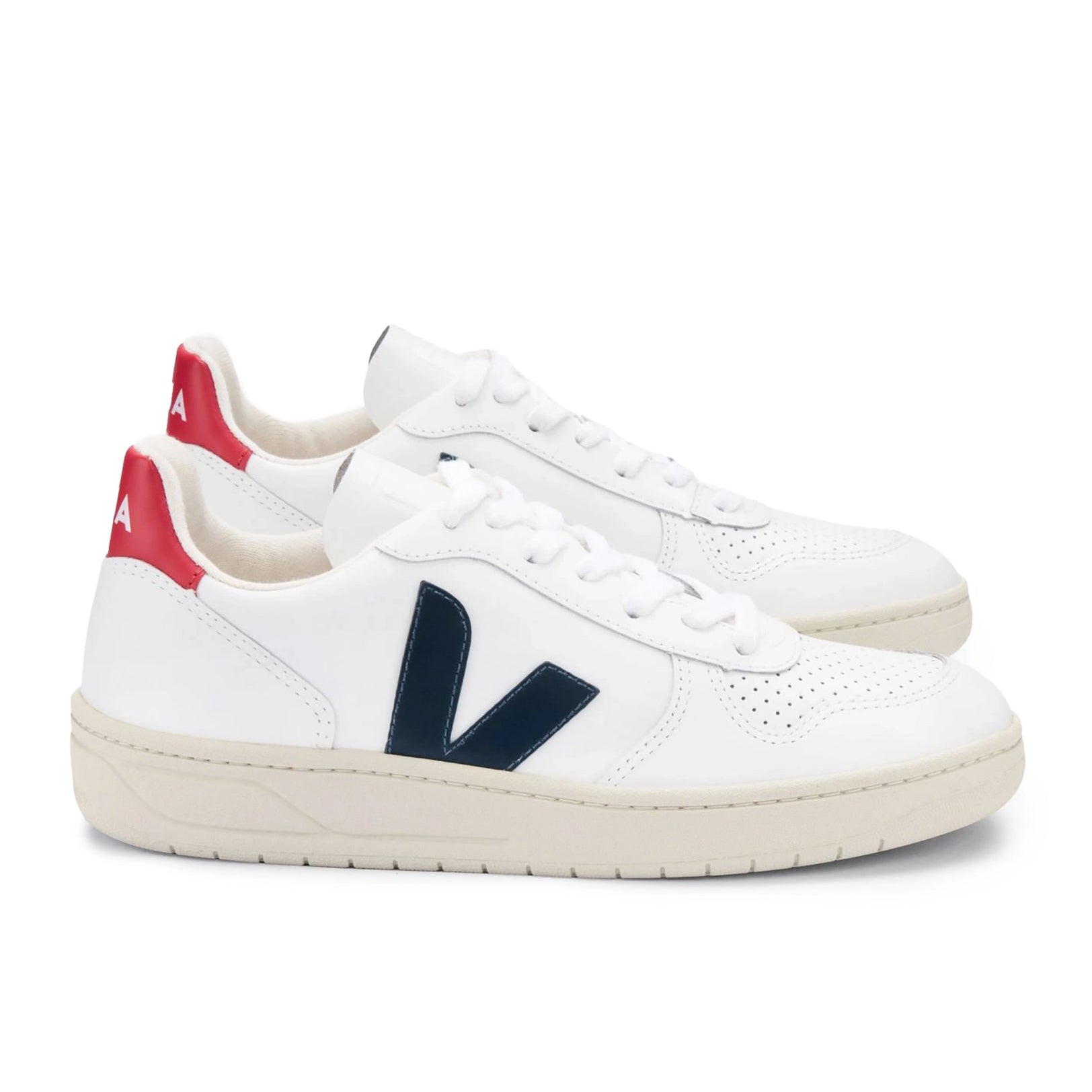 Veja V-10 Leather Trainer - Extra White / Nautico / Pekin - Burrows and Hare