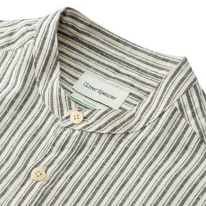Oliver Spencer Grandad Shirt - Fleming Cream & Charcoal - Burrows and Hare