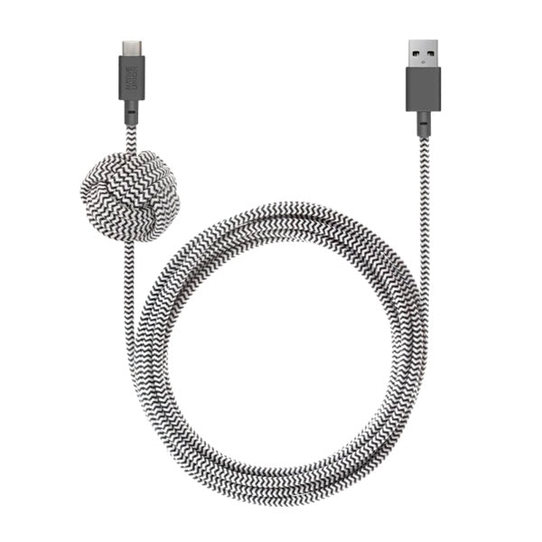 Native Union 3m Night Cable USB-C to USB-A - Zebra - Burrows and Hare