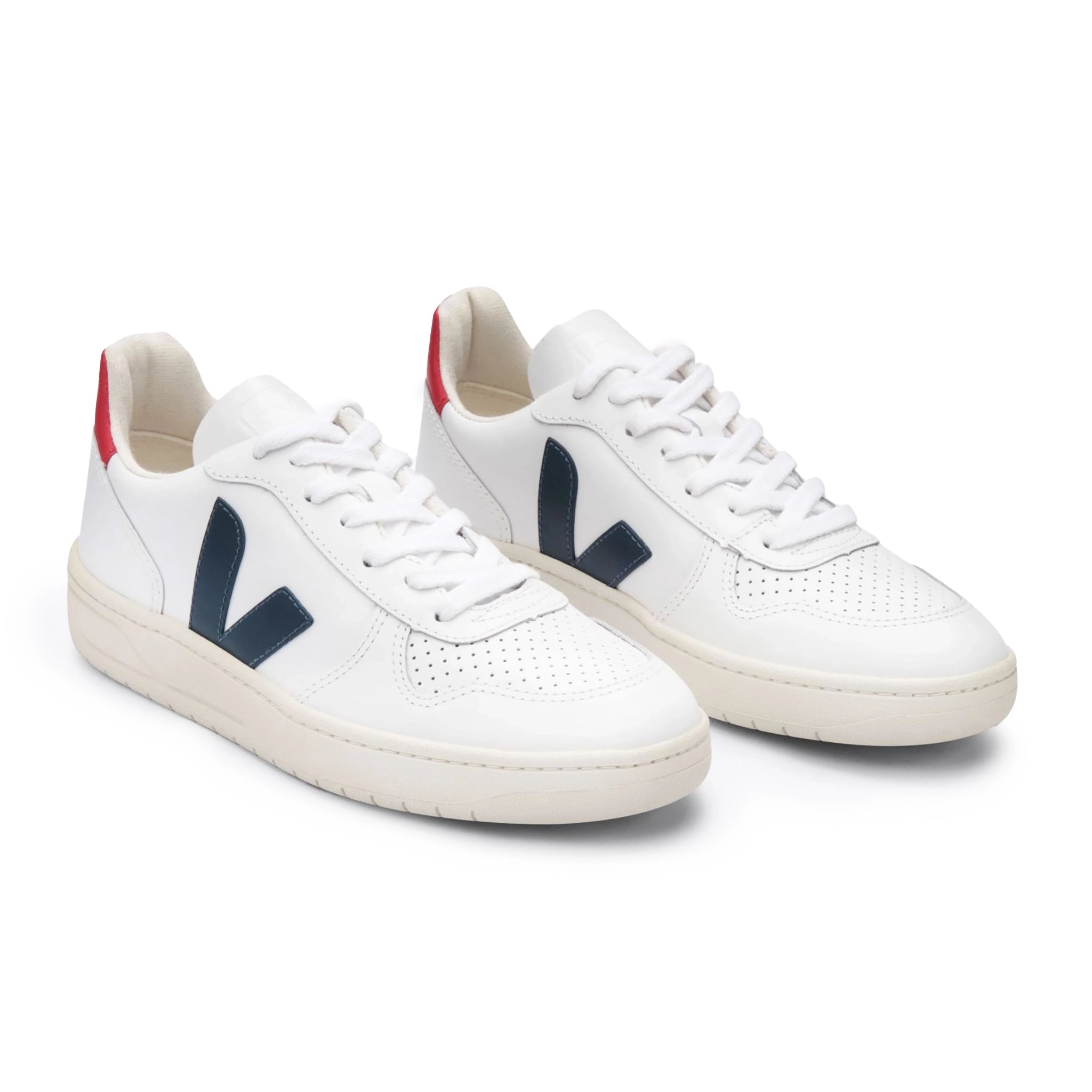 Veja V-10 Leather Trainer - Extra White / Nautico / Pekin - Burrows and Hare