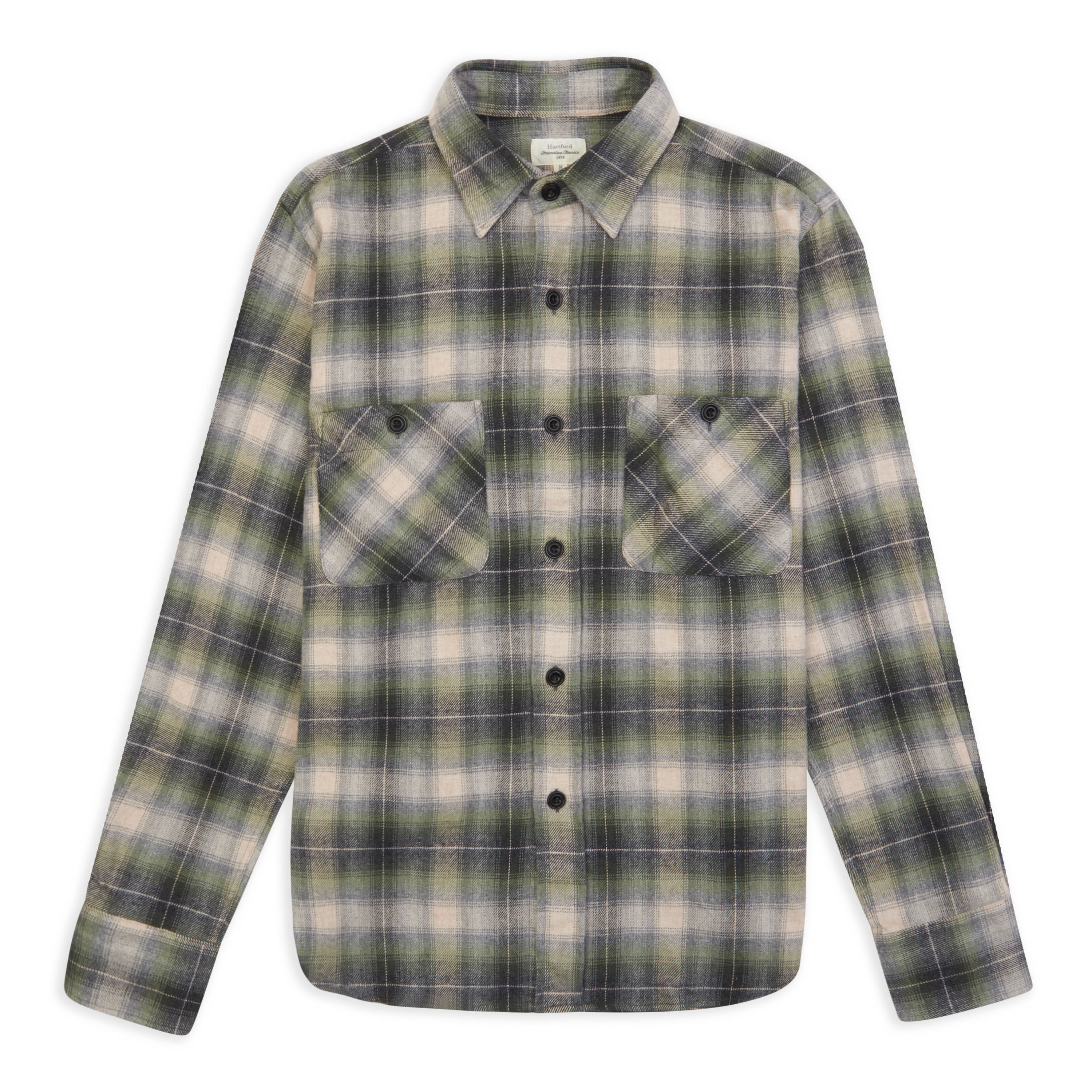 Hartford Percey Shirt - Grey & Green Check - Burrows and Hare