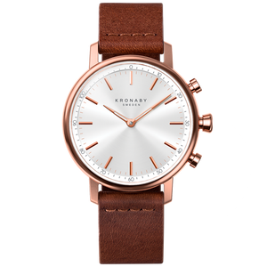 Kronaby Carat 38mm Hybrid Smartwatch - Silver, Brown Leather - Burrows and Hare