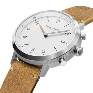 Kronaby Nord 41mm Hybrid Smartwatch - White, Brown Leather - Burrows and Hare